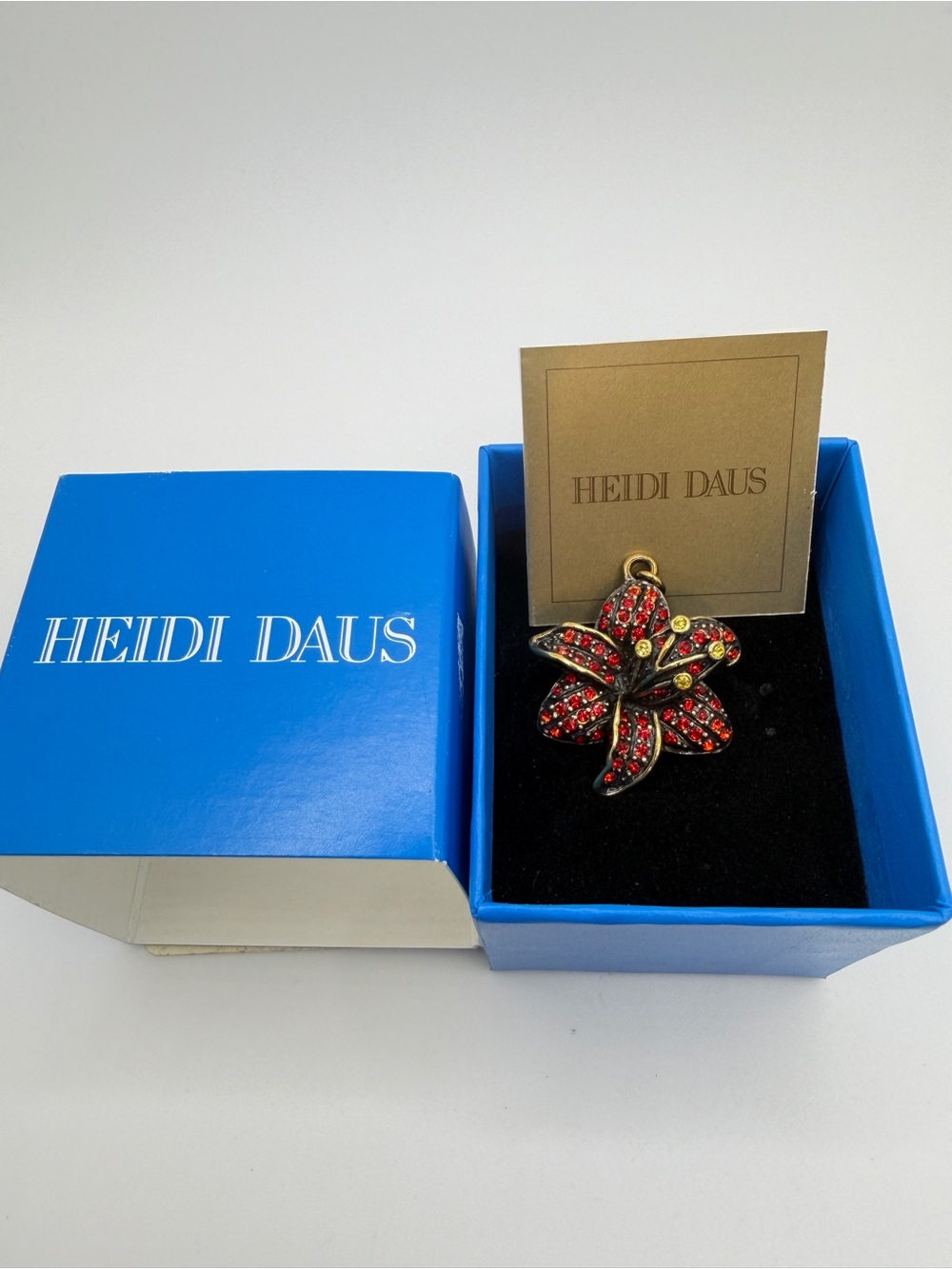 NIB Heidi Daus Antiqued Gold tone Red Crystal Lily Flower Charm!